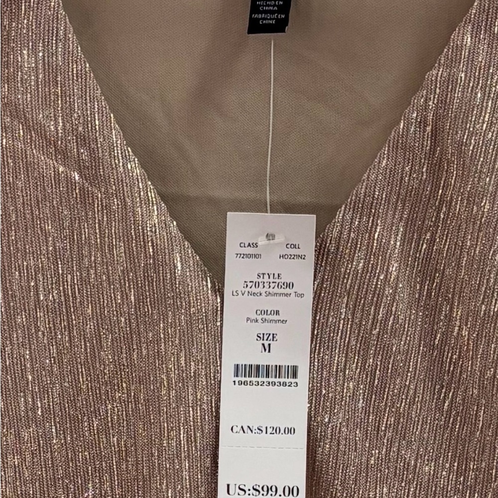 White House Black Market Women's V-Neck Top - Shimmering Tan - Picture 2 of 2